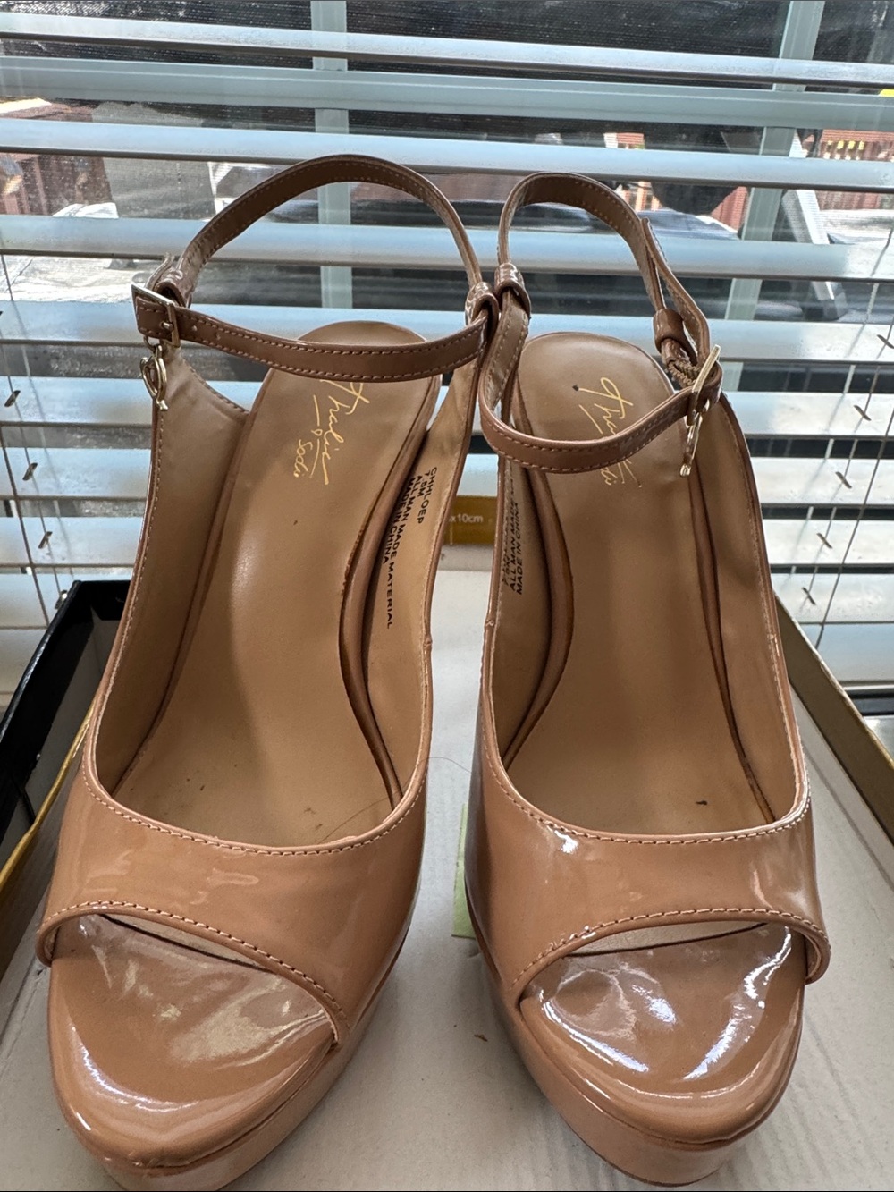 Jessica Simpson Nude Patent Peep-Toe Slingback Heels - Picture 5 of 6